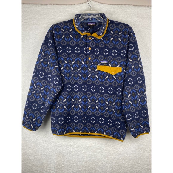 Patagonia Synchilla Snap-T Fleece Pullover Mens Medium Blue Geometric 25450 FA19